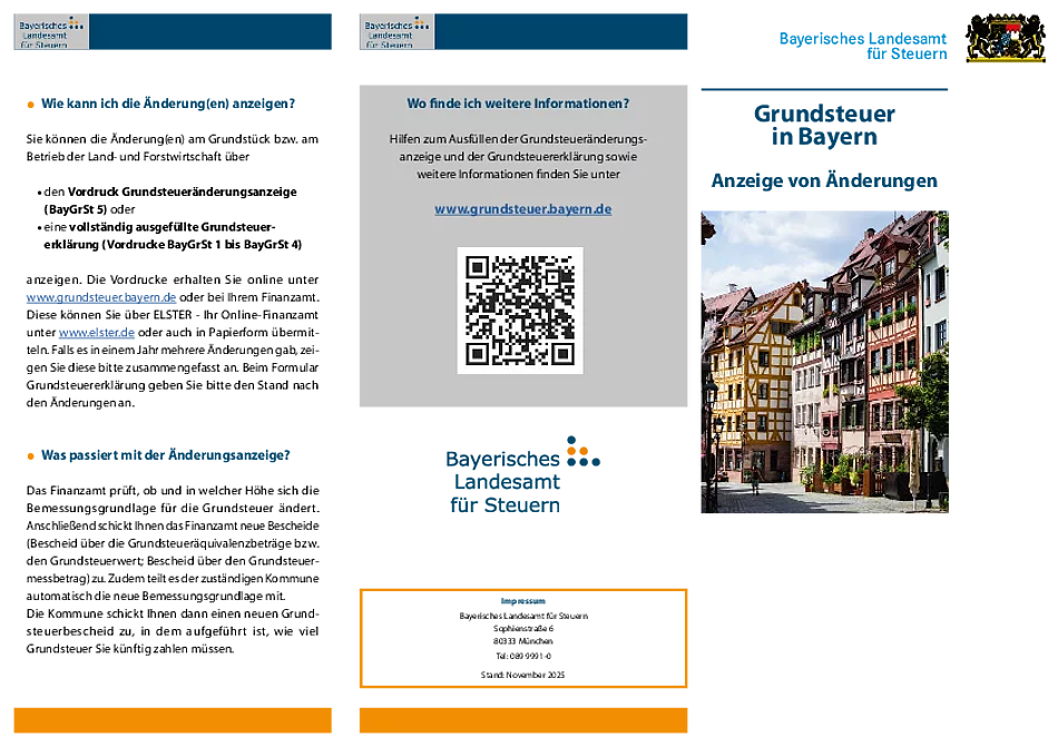 Flyer "Grundsteuer in Bayern - Anzeige von Änderungen"